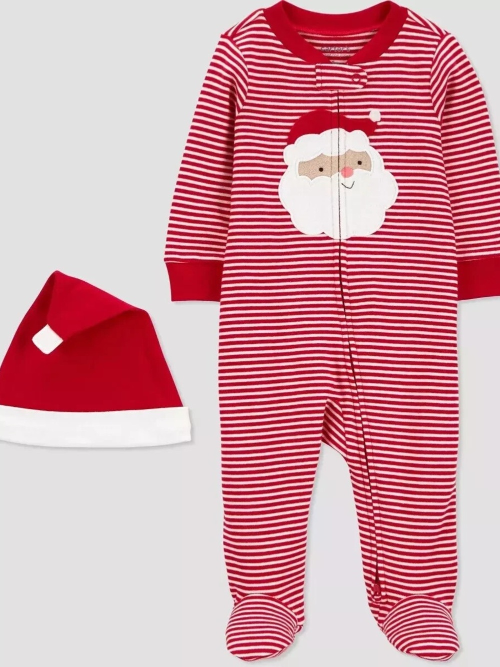 Carter's Red & White Striped Santa Footie with Matching Hat
